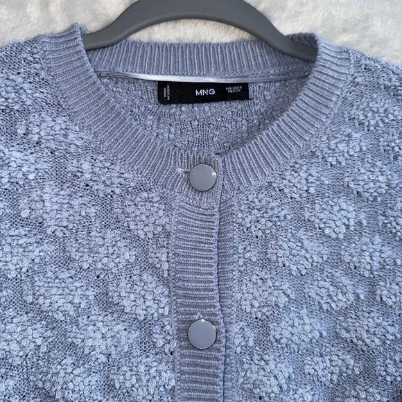 Mng Mango Textured Knit Cardigan Sweater Womens Small Blue Preppy Office Light - Picture 2 of 6